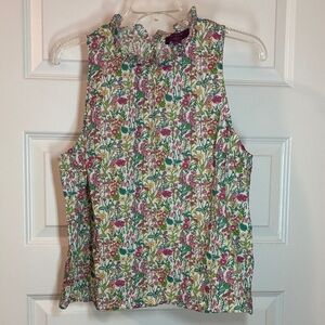 J Crew x Liberty Fleur Top SZ L Floral print Sleeveless Ruffle Neck 100% Cotton